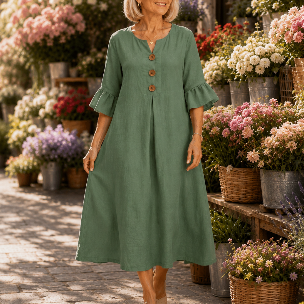 V-Neck Ruffle Sleeve Midi Dress