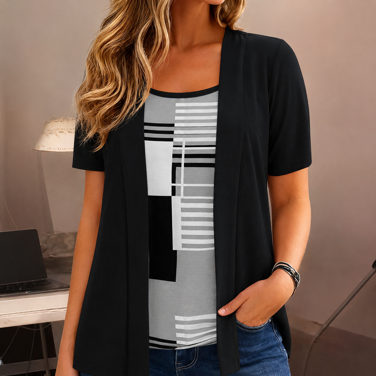 Colour Block Tank And Cardigan Set