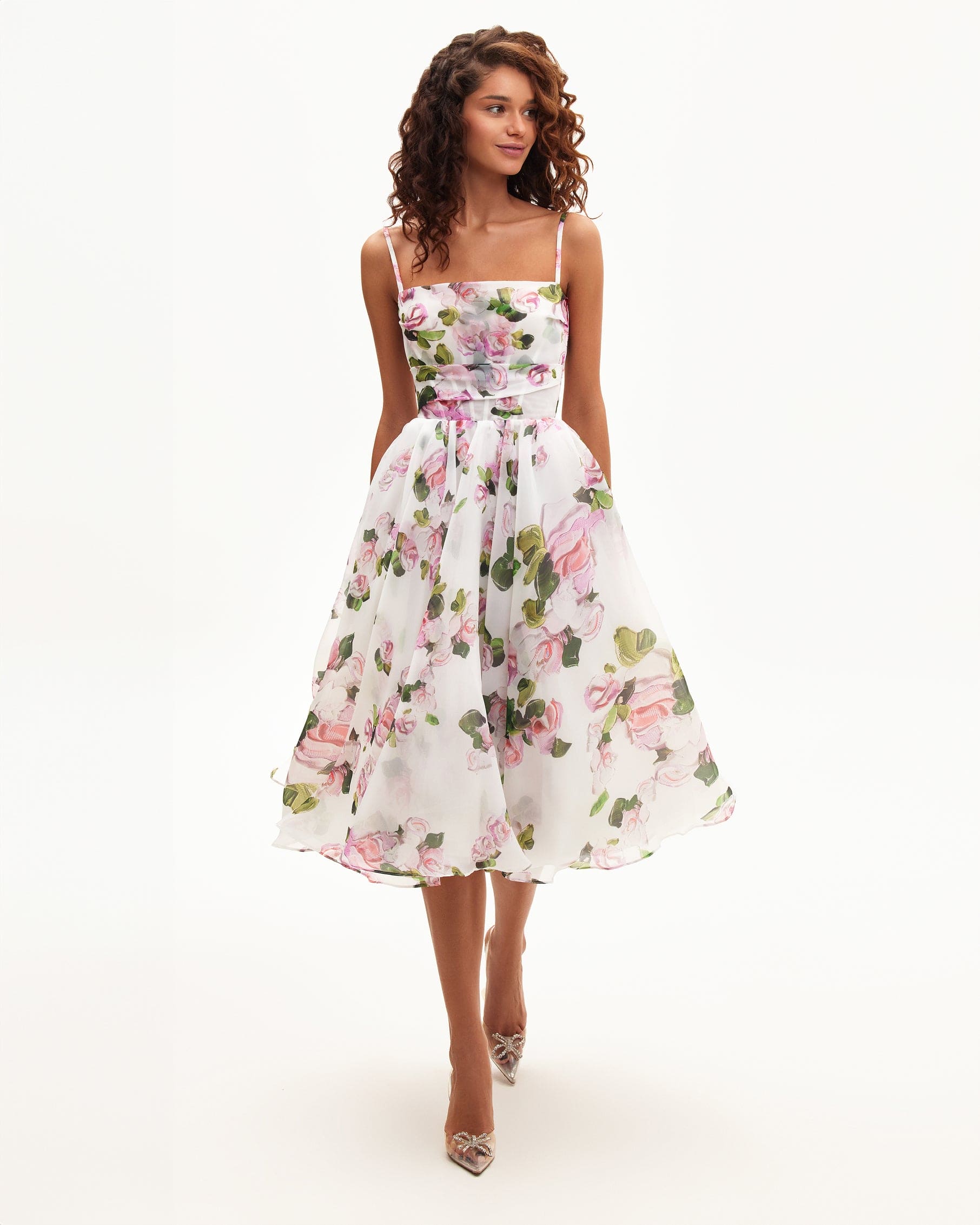 QUEENWAY | Apple Blossom Spaghetti Strap Midi Dress