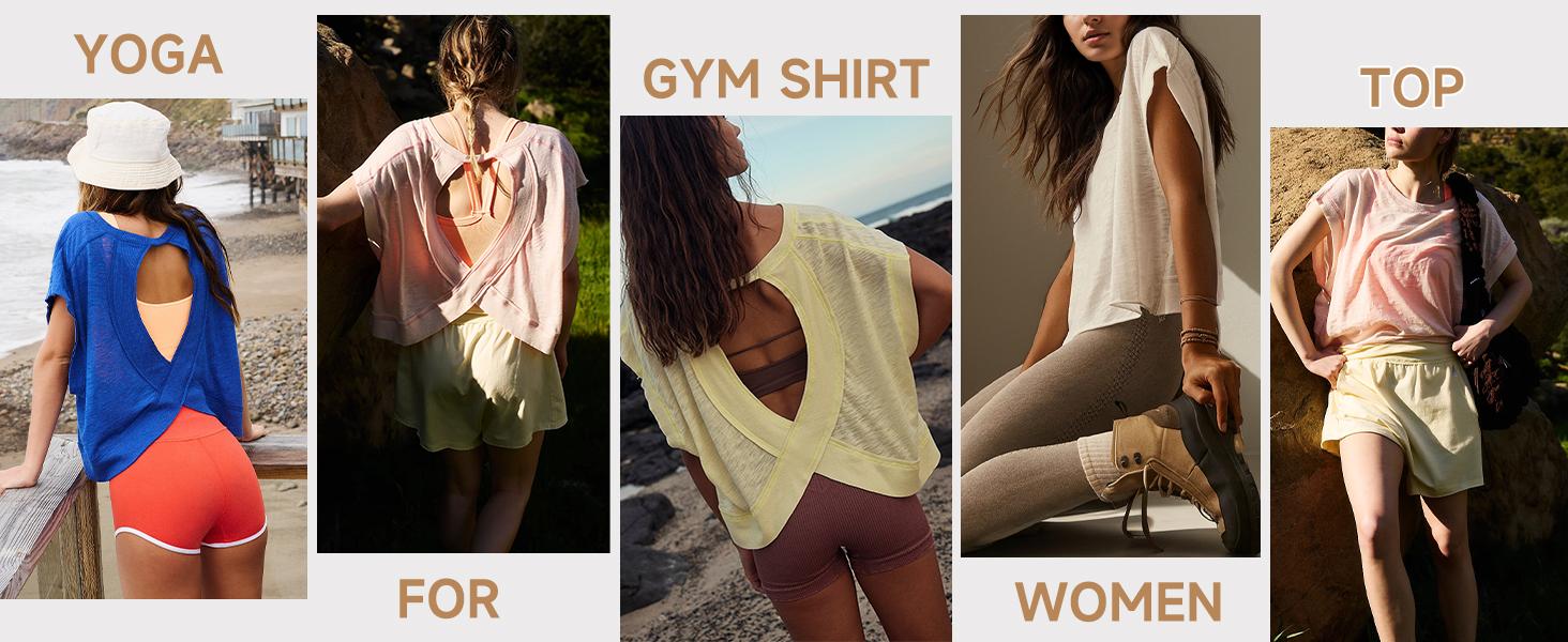 Woodberry Women's Fashion Apparel, Oversized Open Back Short Sleeve Shirt in Stretch Polyester for Casual Yoga,back to school,back to school shopping, Workout