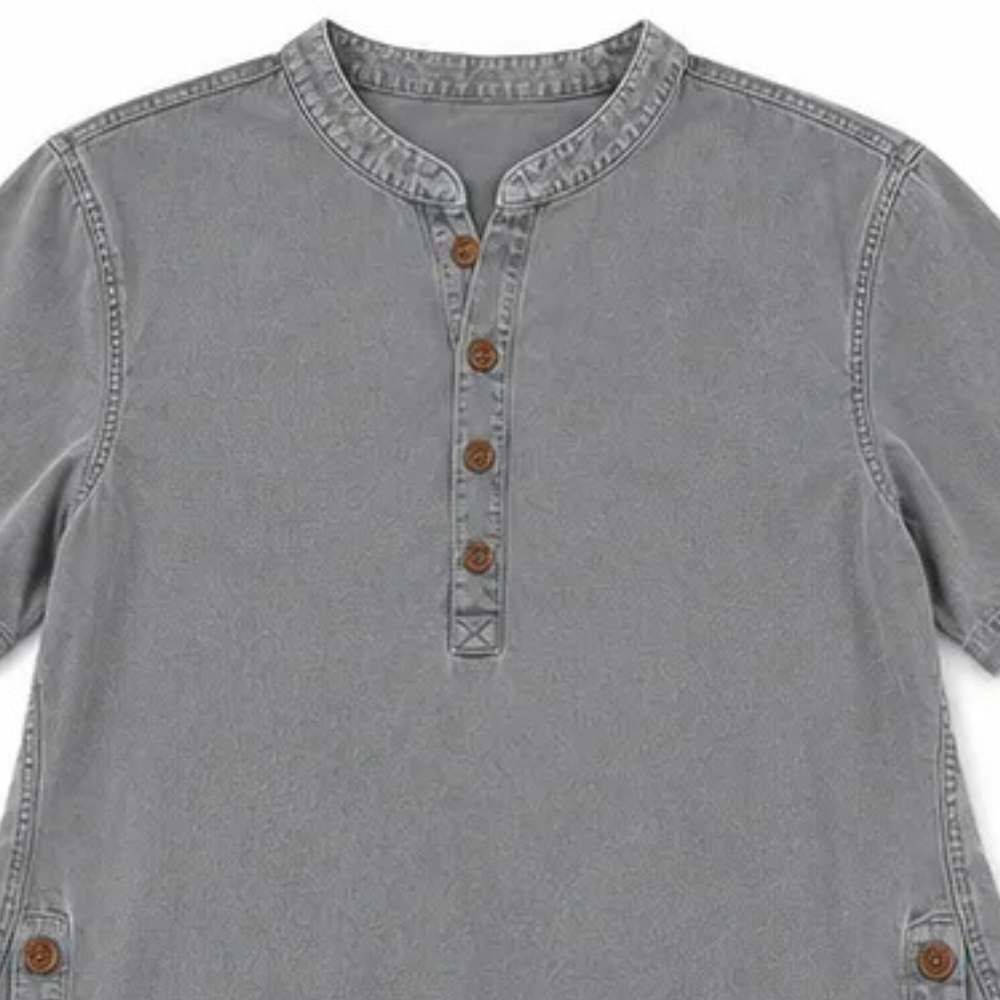 Women's Long Denim Shirt – V-Neck Short-Sleeve Pullover (2026)