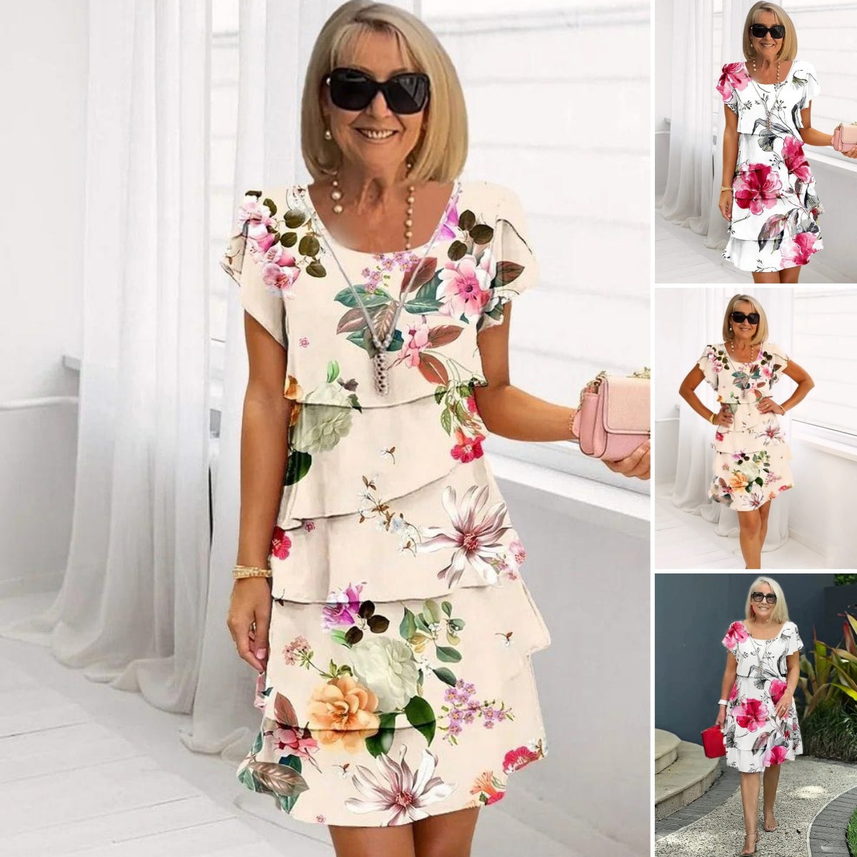 QUEENWAY | Multi-Plant Floral Print Cascade Dress