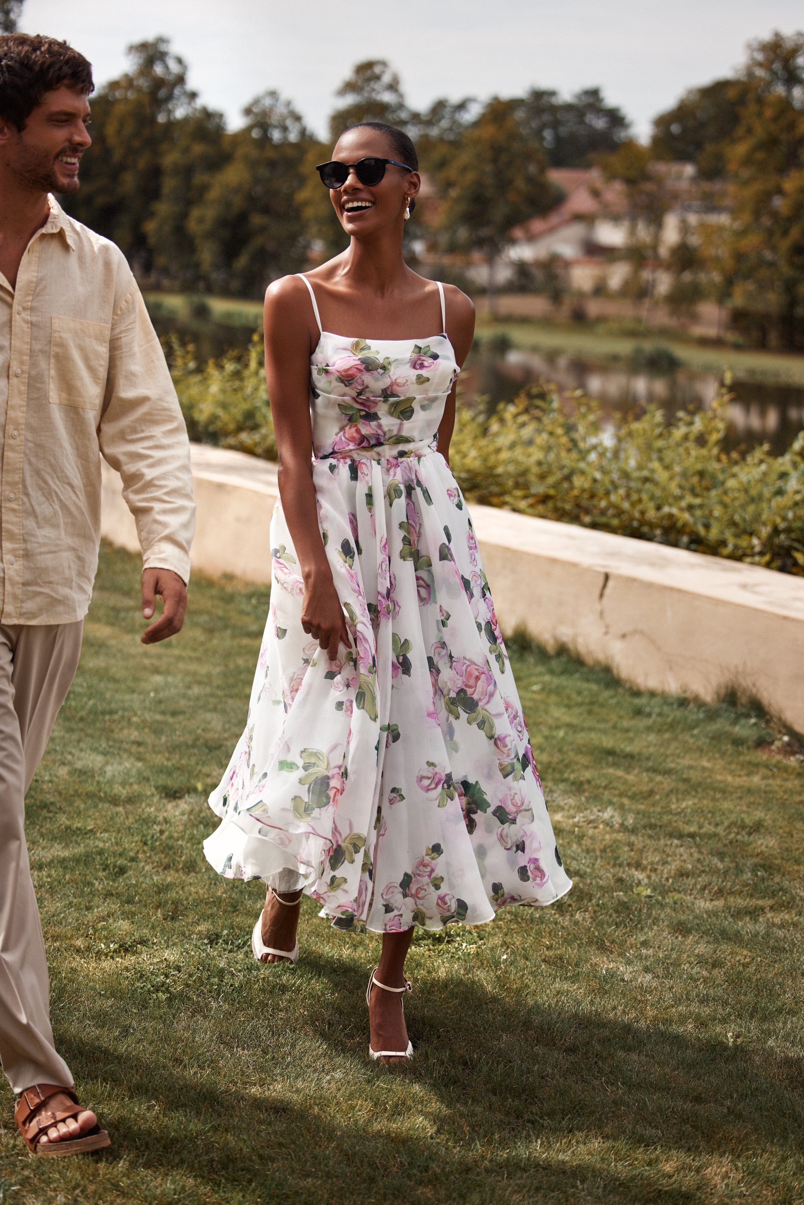 QUEENWAY | Apple Blossom Spaghetti Strap Midi Dress