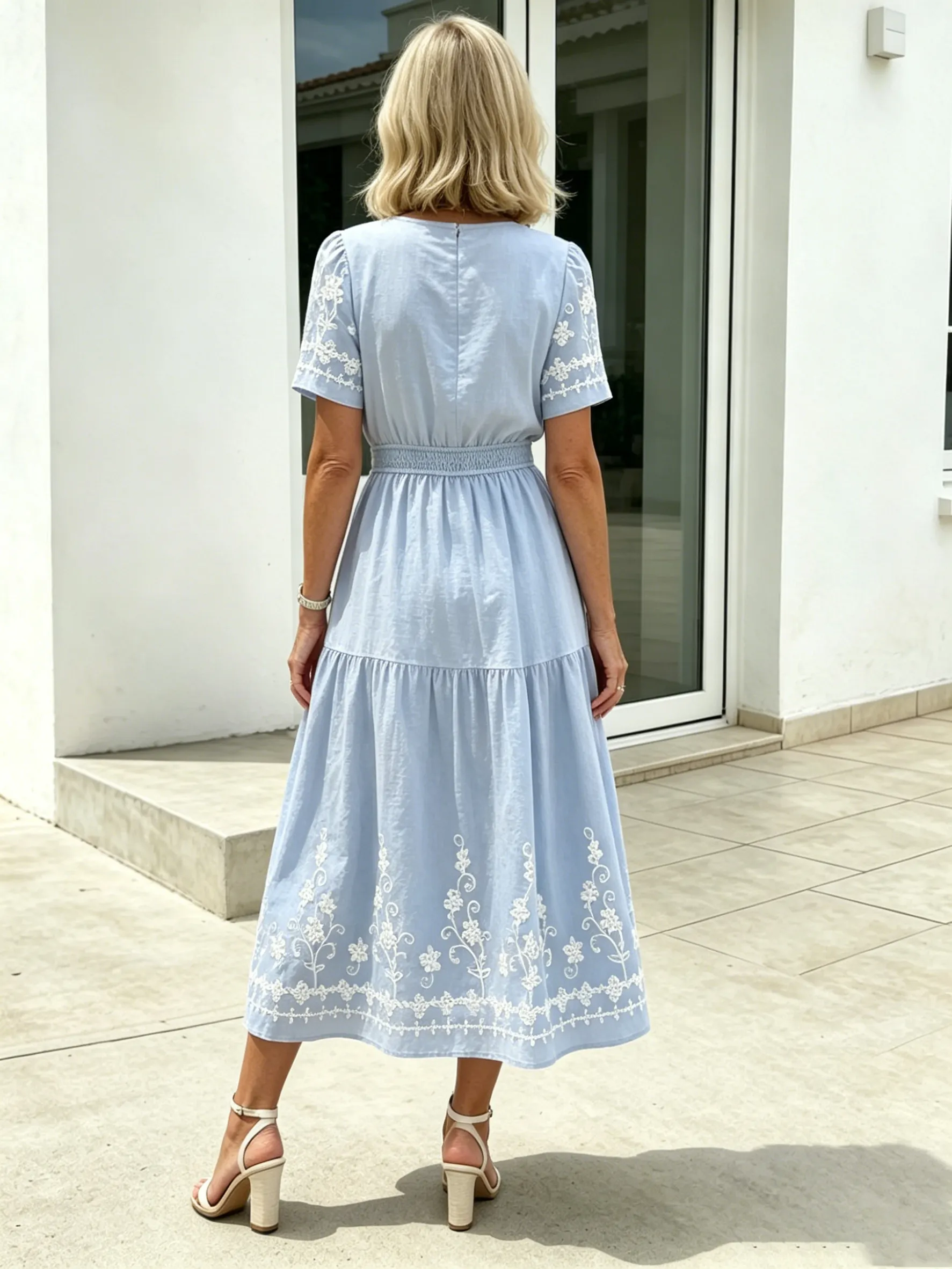 QUEENWAY | Simia Floral Short-sleeved Dress V-neck A-shaped Skirt