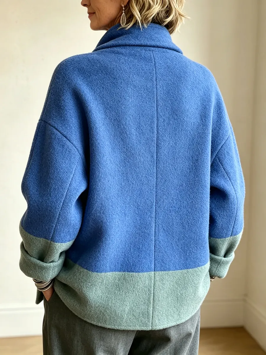 QUEENWAY | Chic Two-tone Wool-blend Asymmetrical Cardigan Jacket