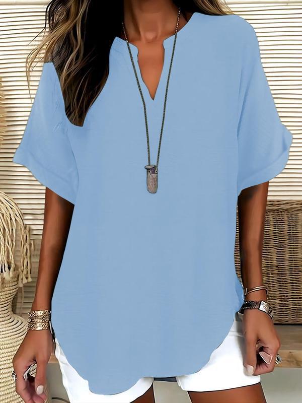 2026 Women's Soft-Touch Notched-Neck Blouse
