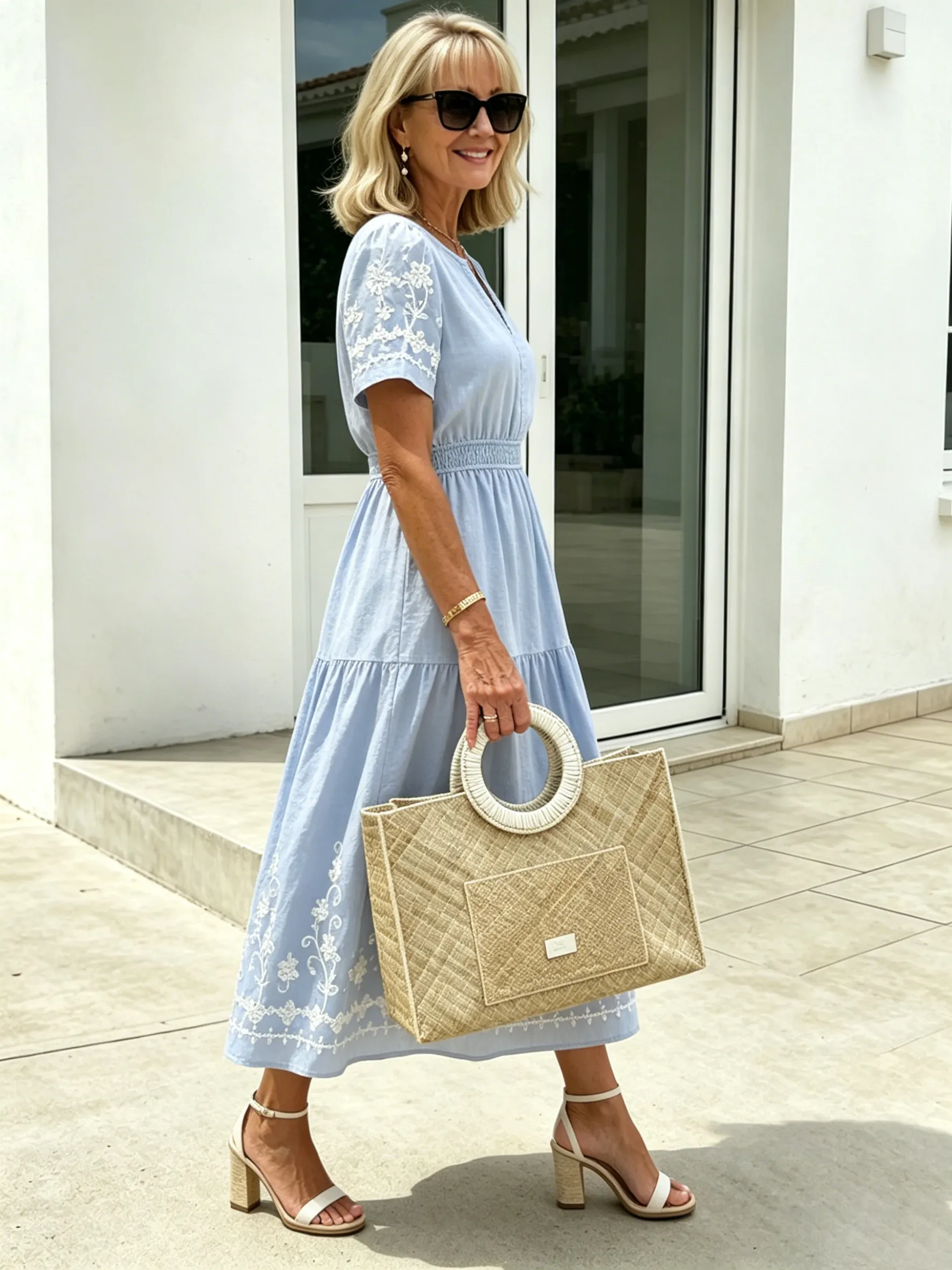 QUEENWAY | Simia Floral Short-sleeved Dress V-neck A-shaped Skirt