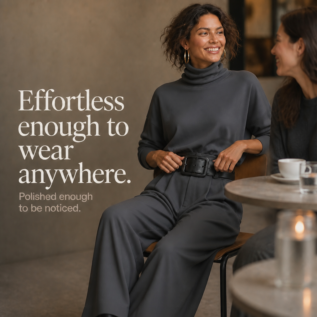 QUEENWAY | High-Waist Turtleneck And Trouser Set With Belt