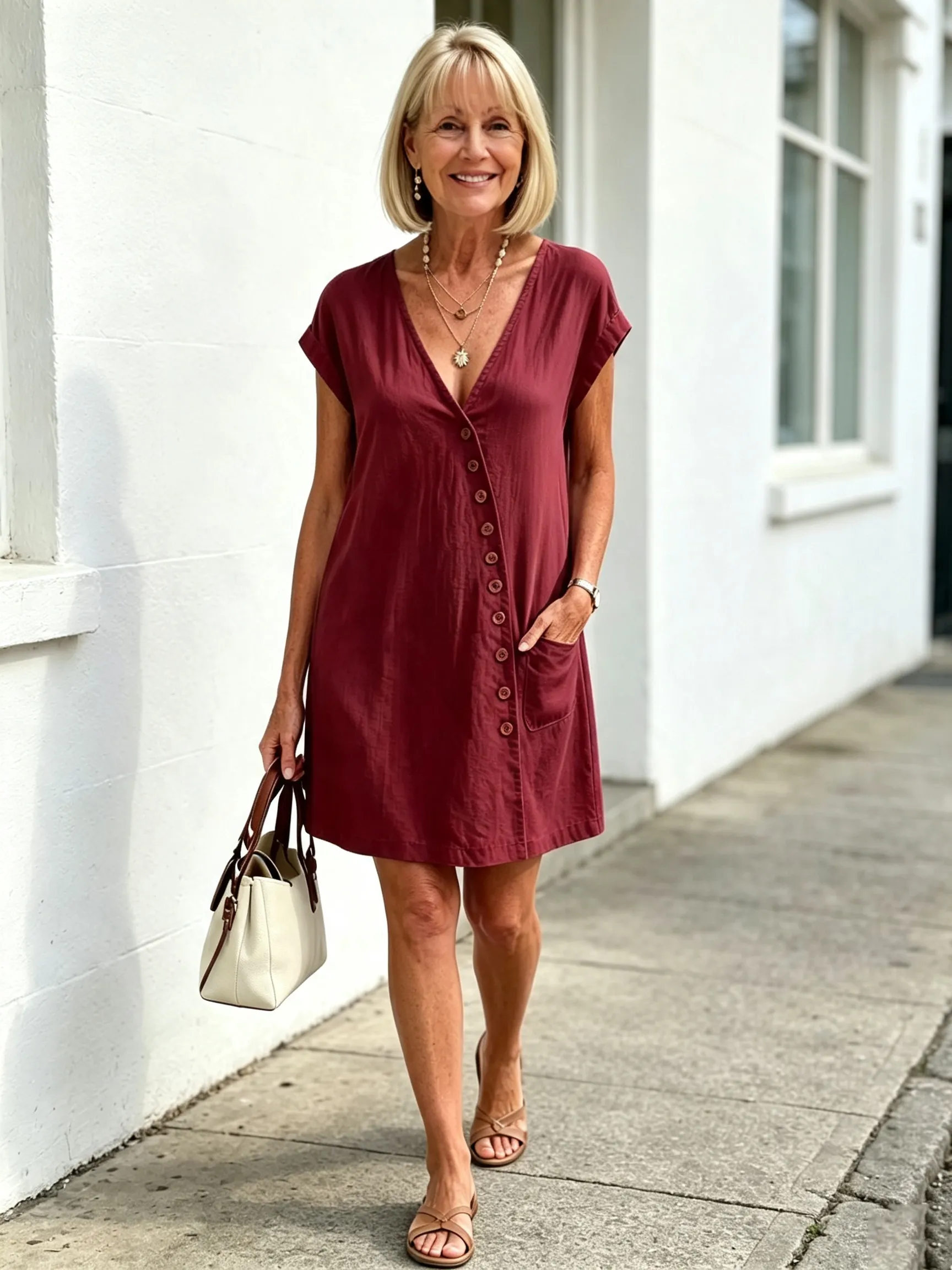 QUEENWAY | Women's V-Neck Diagonal Button Casual Resort Style Dress
