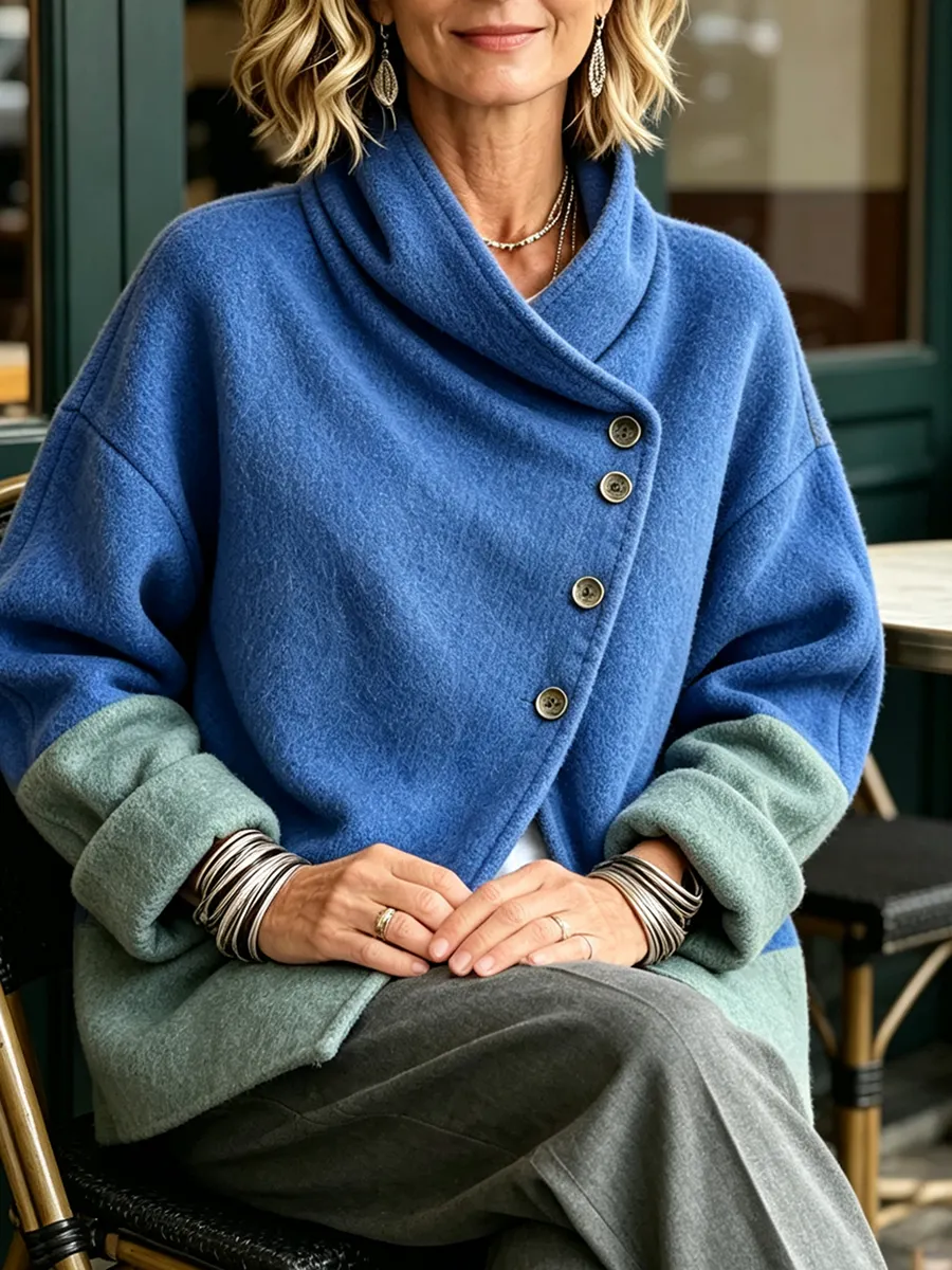 QUEENWAY | Chic Two-tone Wool-blend Asymmetrical Cardigan Jacket
