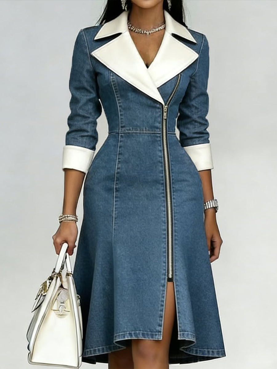 QUEENWAY | Women's Slim-fit Patchwork Denim Dress