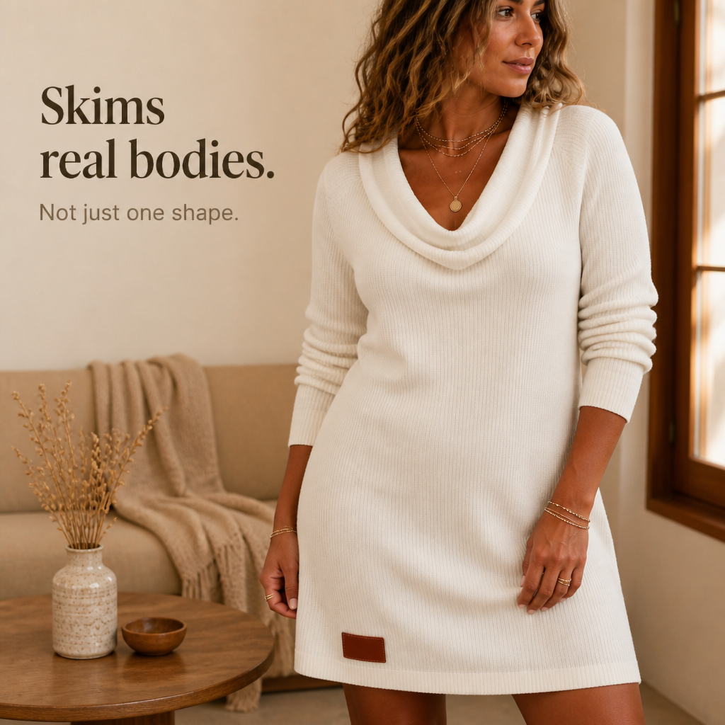 QUEENWAY | Cowl-Neck Ribbed Knit Sweater Dress