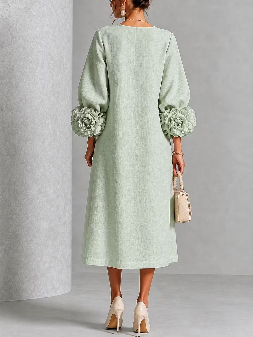 QUEENWAY | Sage Mist Floral Button-down Midi Dress With Striking Floral Cuffs