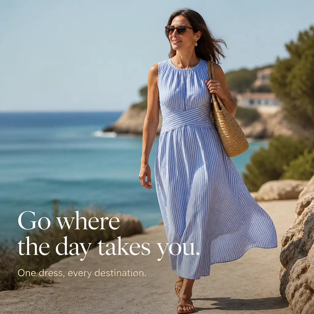 QUEENWAY | Striped Wrap Waist Maxi Dress Sleeveless