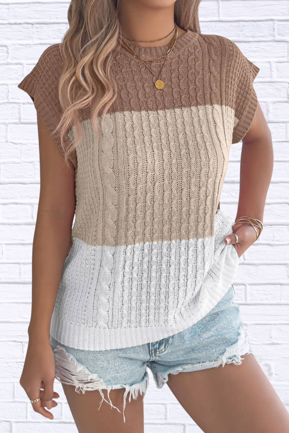 Color Block Cable Knit Sweater