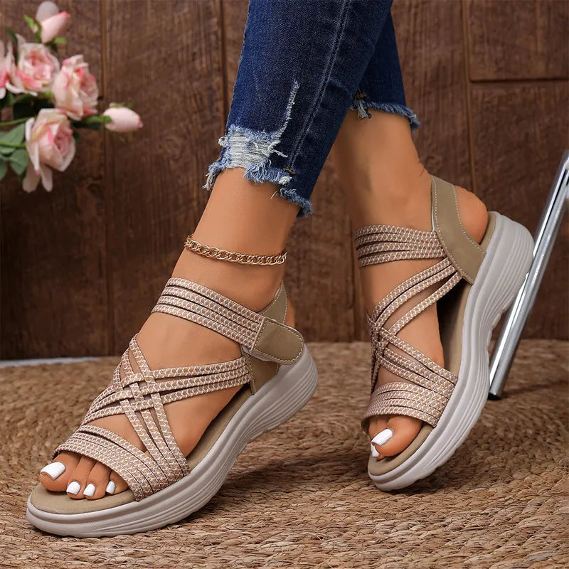 Women Sandals With Elastic Band, Thick Sole And Arch Support