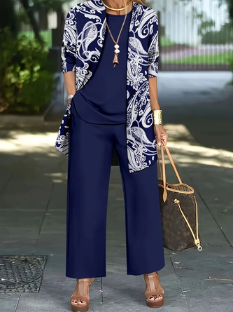 QUEENWAY | Women Paisley Printing Matching Outfit Daily Long Sleeve Casual Spring/Fall Multi-Piece Set Matching Set