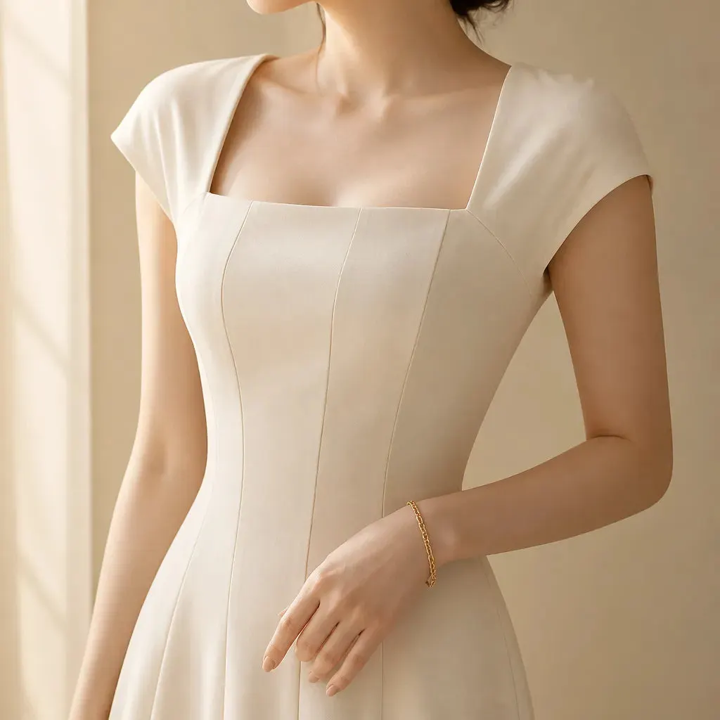 QUEENWAY | 💃Women's Solid-Color Square-Neck A-Line Midi Dress