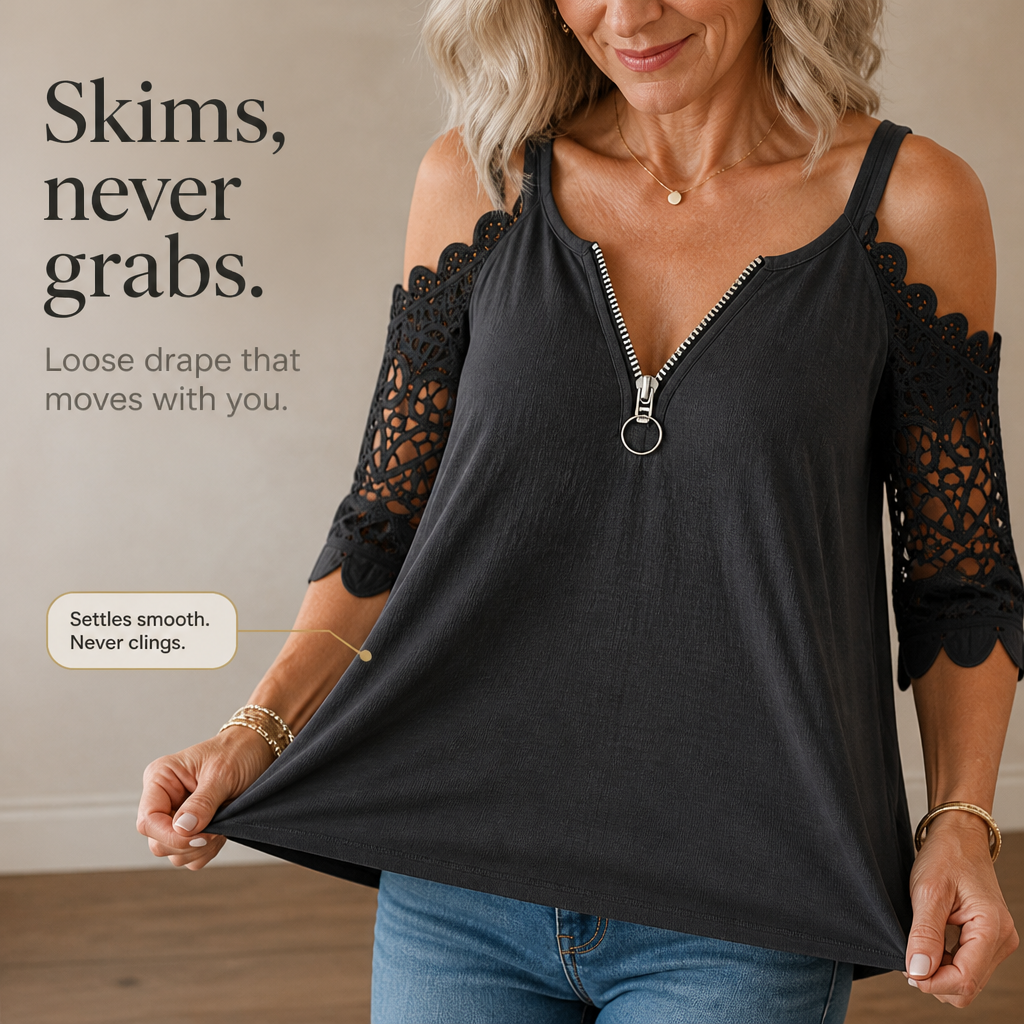 Cold-Shoulder Lace-look Sleeve Zip