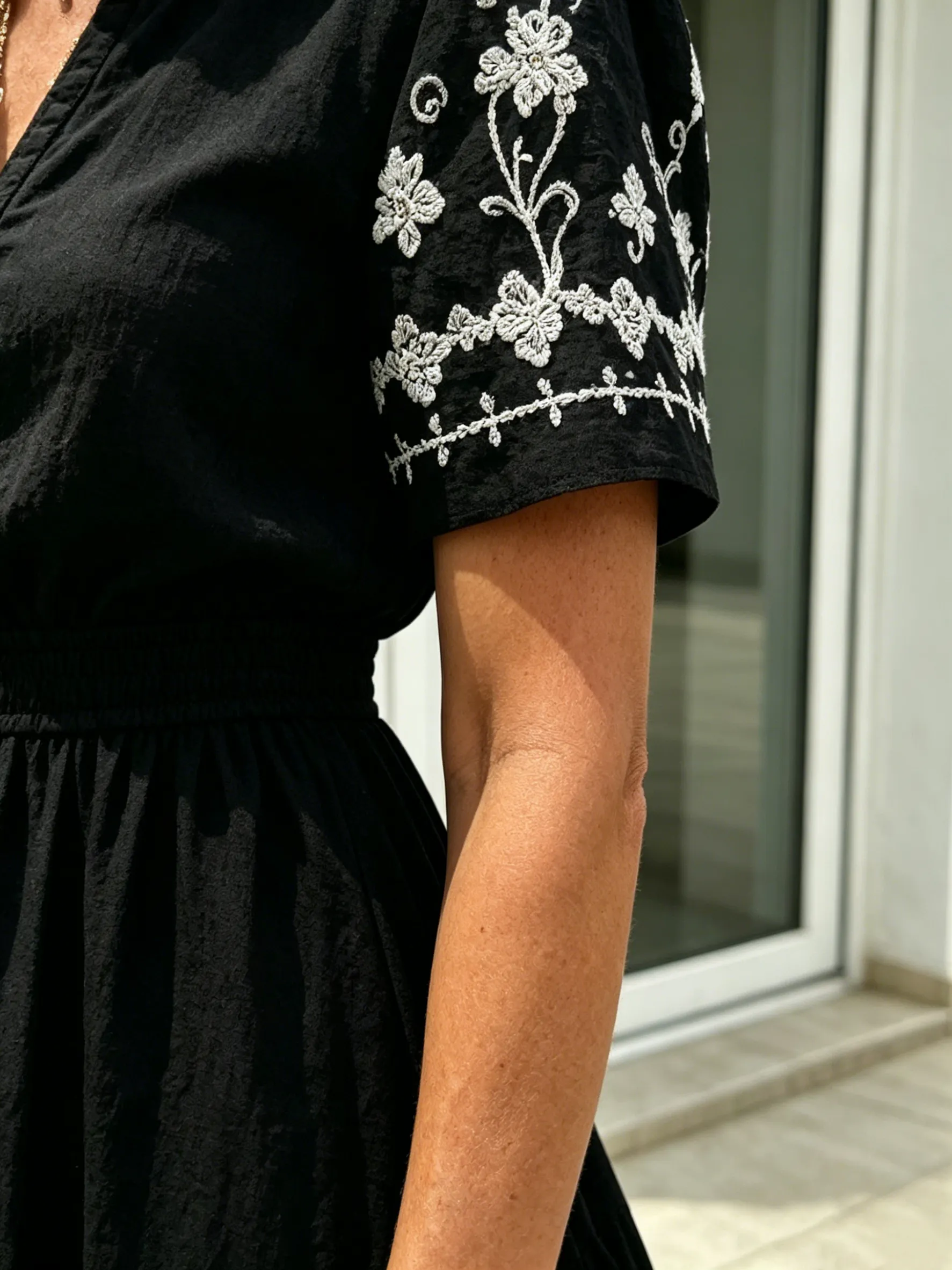 QUEENWAY | Simia Floral Short-sleeved Dress V-neck A-shaped Skirt