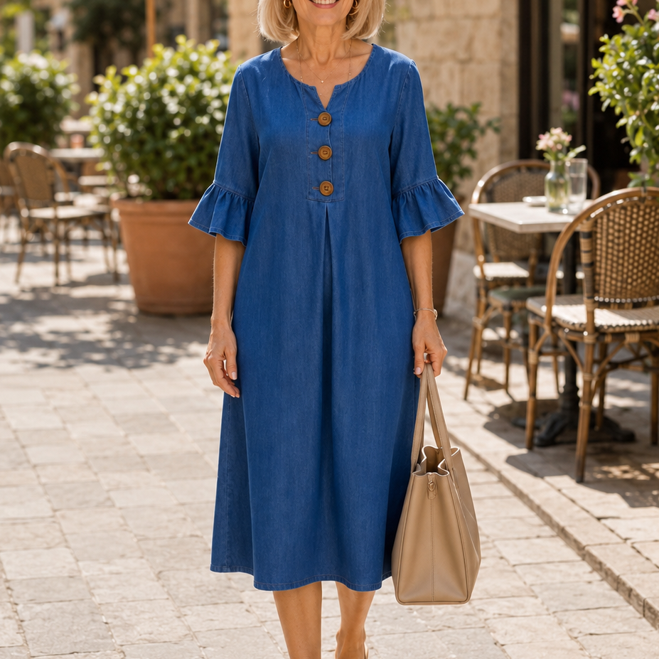 V-Neck Ruffle Sleeve Midi Dress