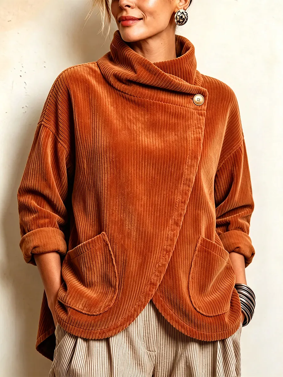 QUEENWAY | Cozy Asymmetric Button-Accented Corduroy Top