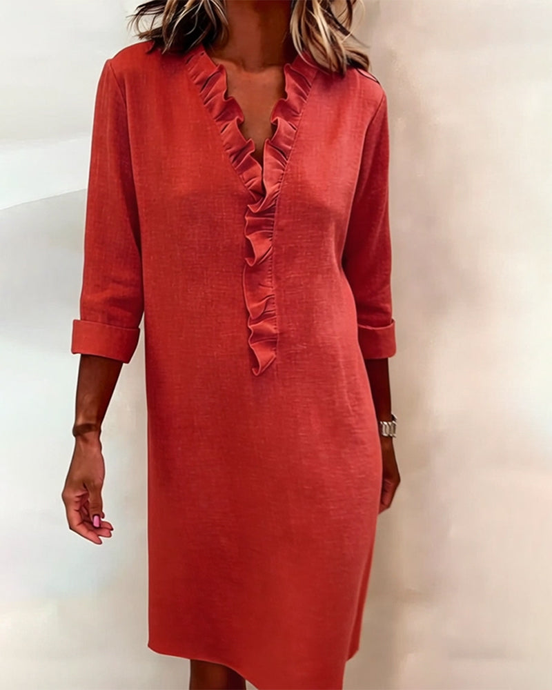 QUEENWAY | Breezy Linen-Blend Ruffle Shift Dress