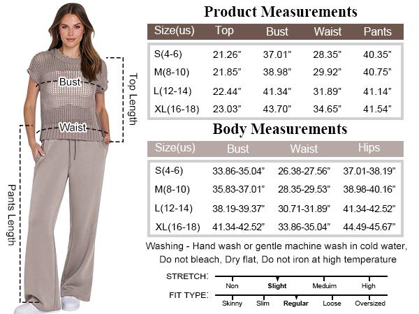 ANRABESS Women's Summer 2-Piece Crochet Sheer Knit Round Neck Shortsleeve Sweater Top & Wide Leg Pants Matching Clothes Set, Comfortable for Vacation & Going Out