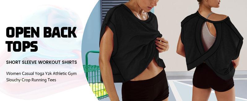 Woodberry Women's Fashion Apparel, Oversized Open Back Short Sleeve Shirt in Stretch Polyester for Casual Yoga,back to school,back to school shopping, Workout