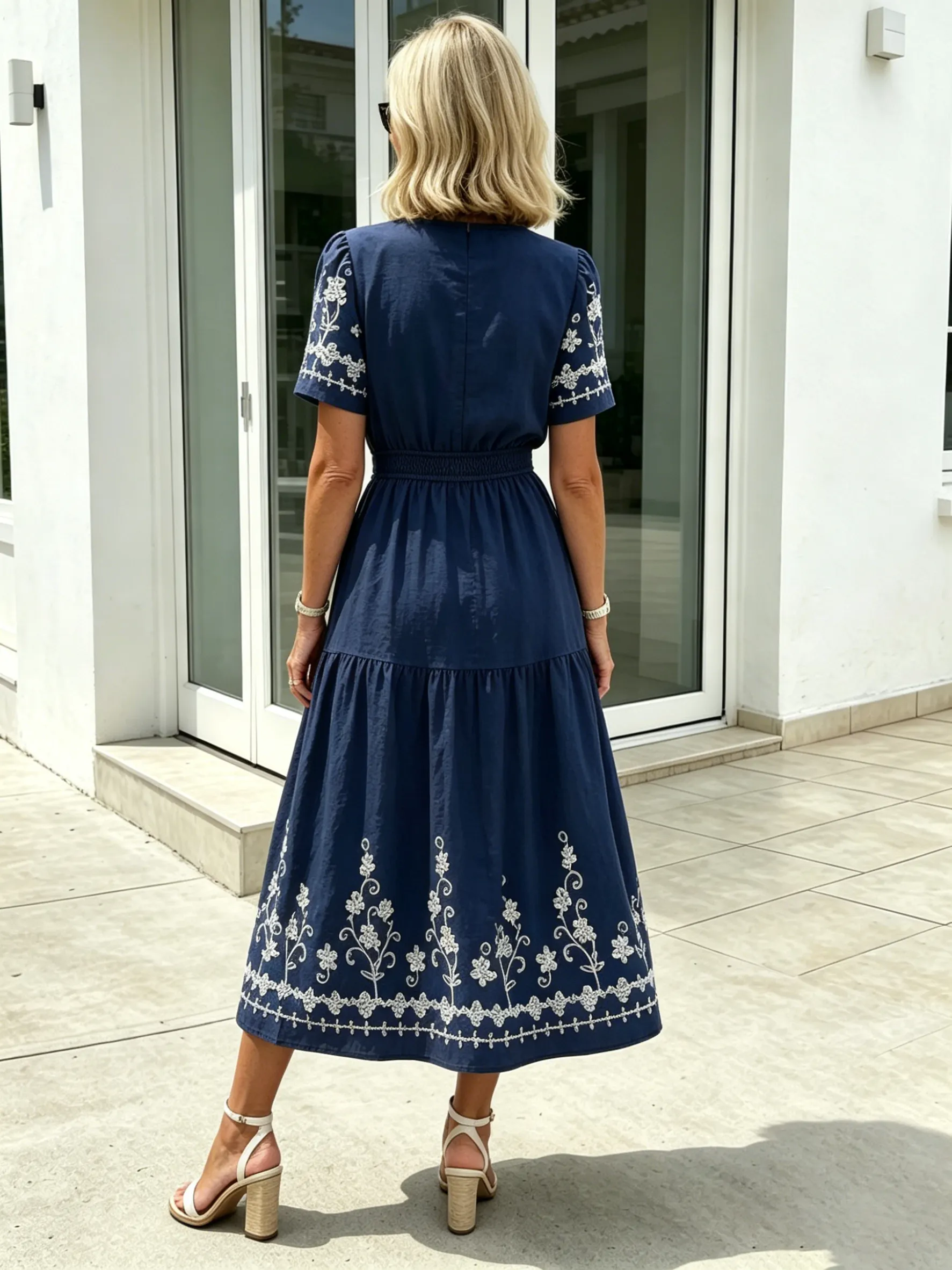 QUEENWAY | Simia Floral Short-sleeved Dress V-neck A-shaped Skirt