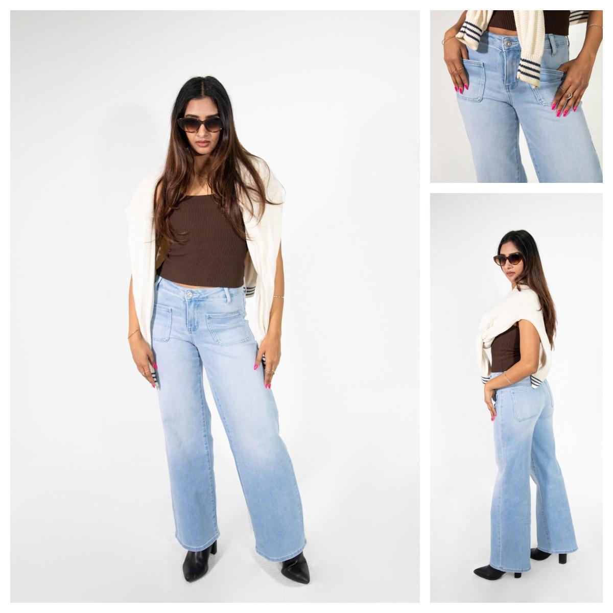 Magic ONESO Mid-low Rise Baggy Jeans Stretchy Wide Leg for Women Distressed Pants Womenswear Bottom 8001 Lady Basic Minimalist Comfortable Denim Tummy Control Curve Hugging Plus Size Regular Size BBL Spring Fashion Daily Outfits