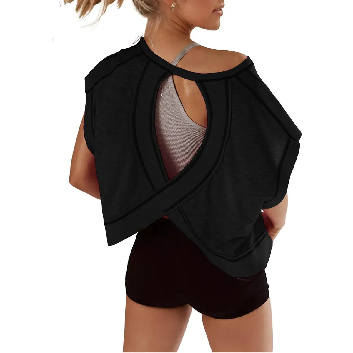 🔥ONLY 50 LEFT🔥Women's Fashionable Loose-Fit Open-Back Short-Sleeve Top in Stretch Polyester (2026)