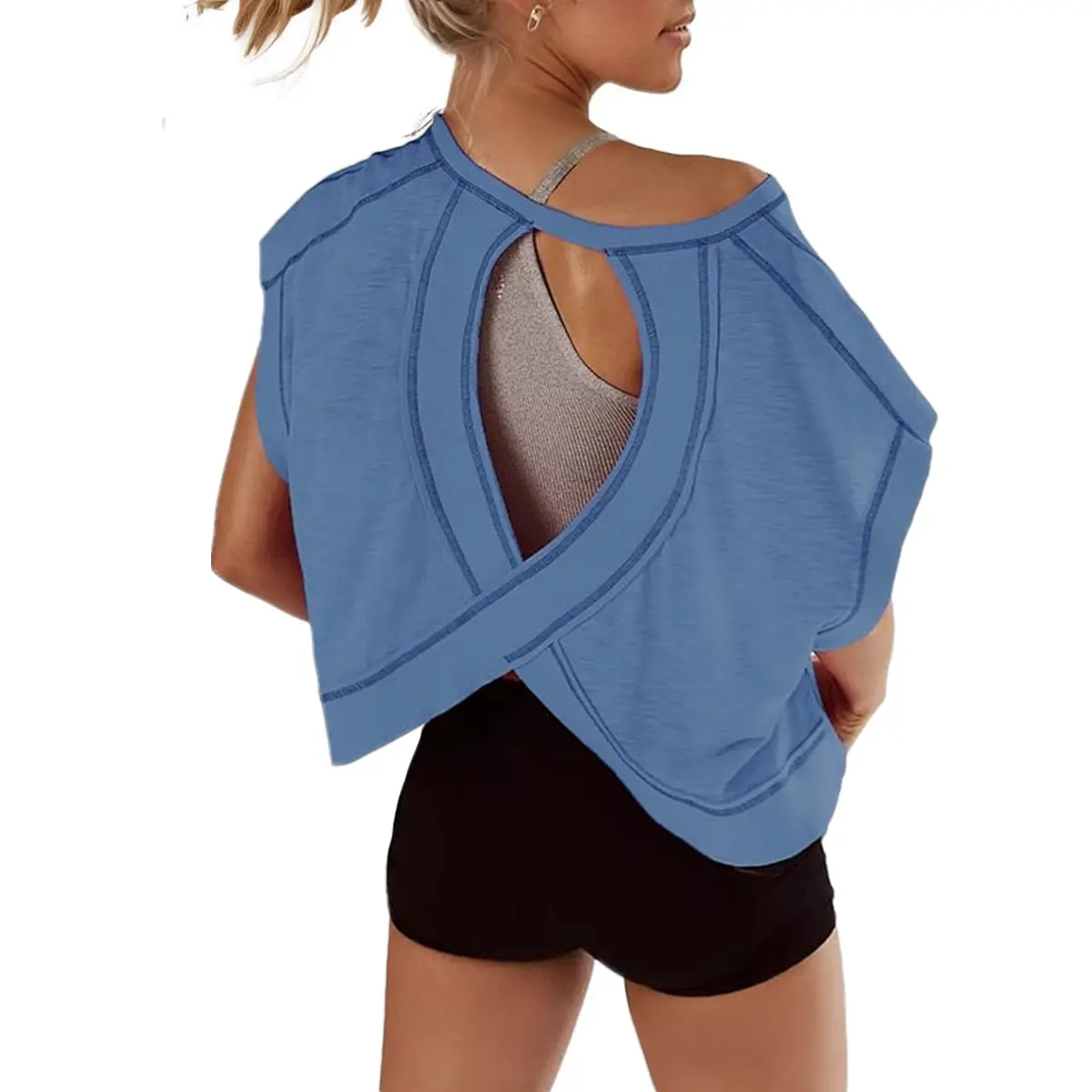 🔥ONLY 50 LEFT🔥Women's Fashionable Loose-Fit Open-Back Short-Sleeve Top in Stretch Polyester (2026)