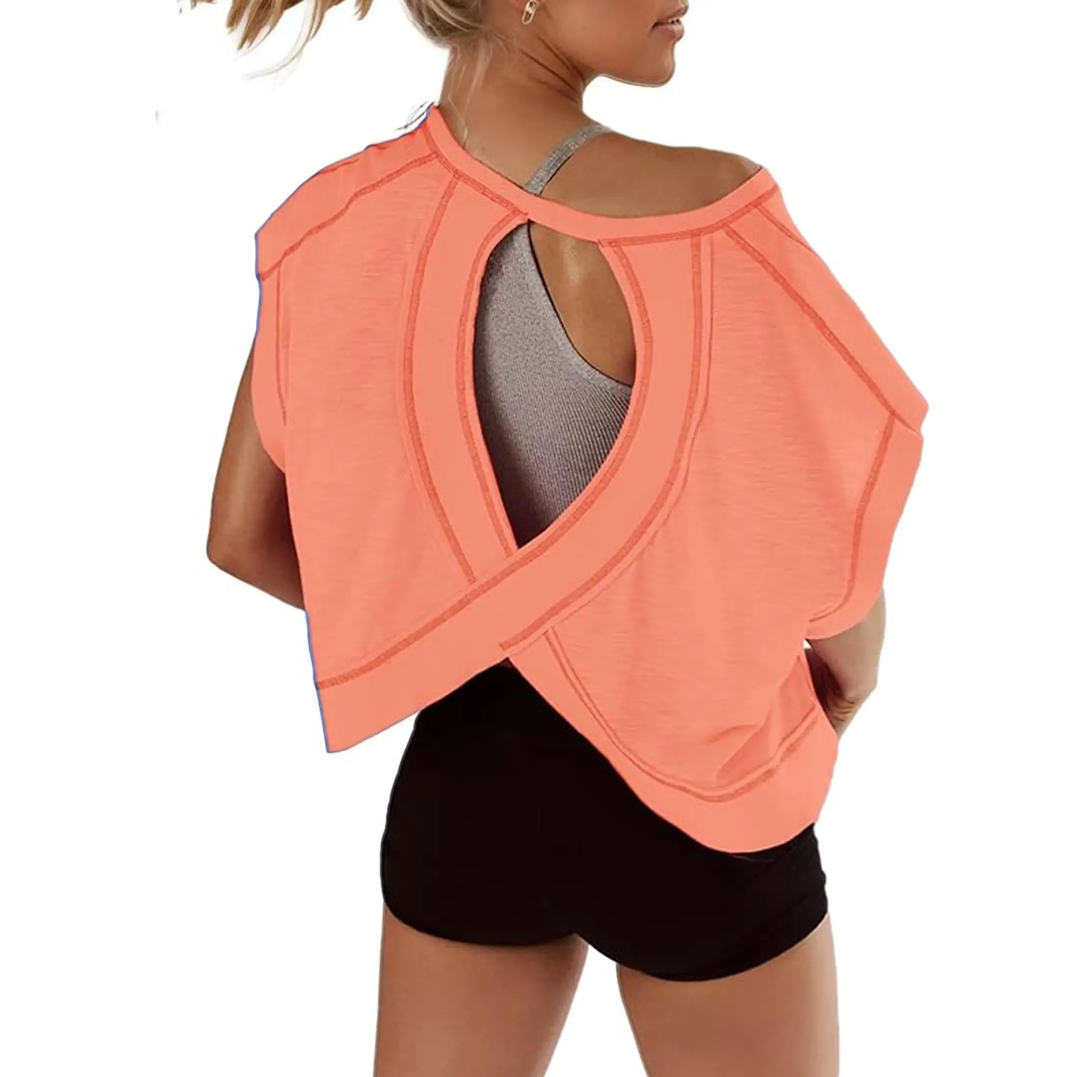 🔥ONLY 50 LEFT🔥Women's Fashionable Loose-Fit Open-Back Short-Sleeve Top in Stretch Polyester (2026)