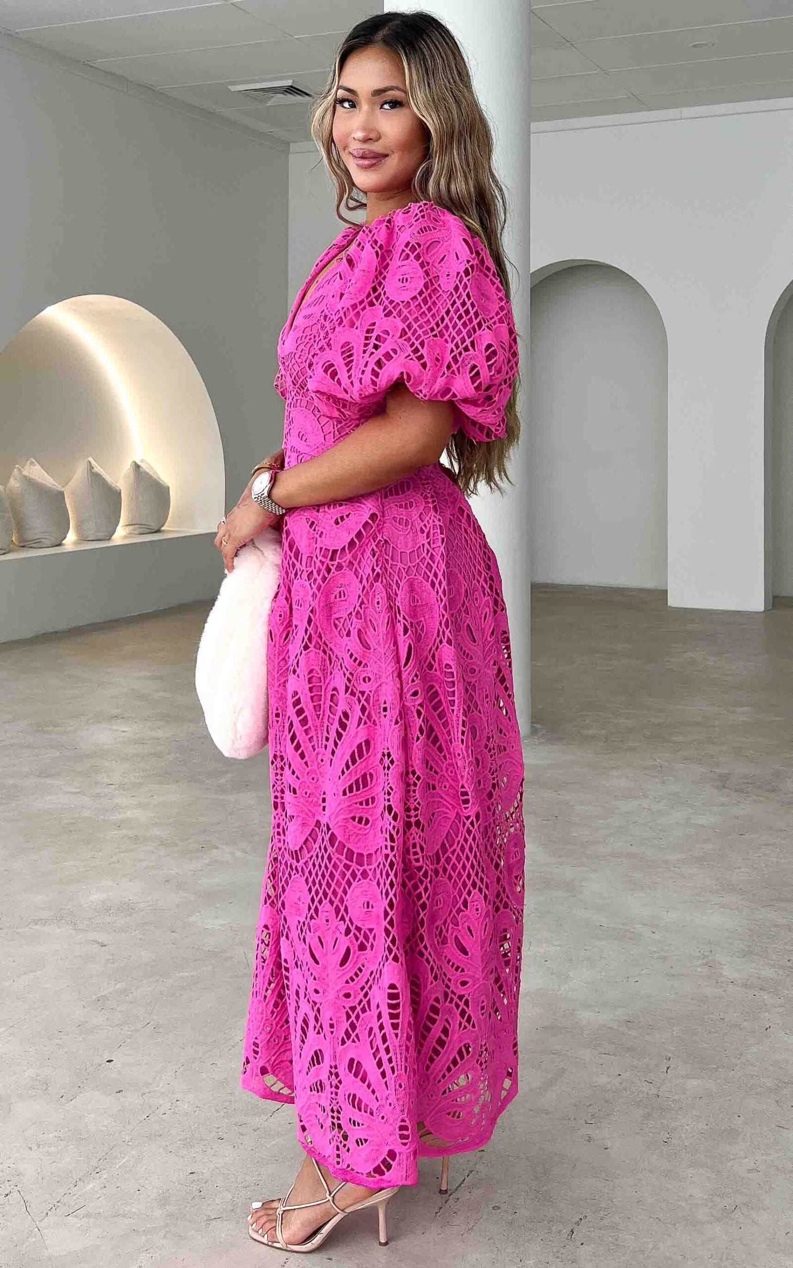 QUEENWAY | Hazelle Lace Maxi Dress - Hot Pink