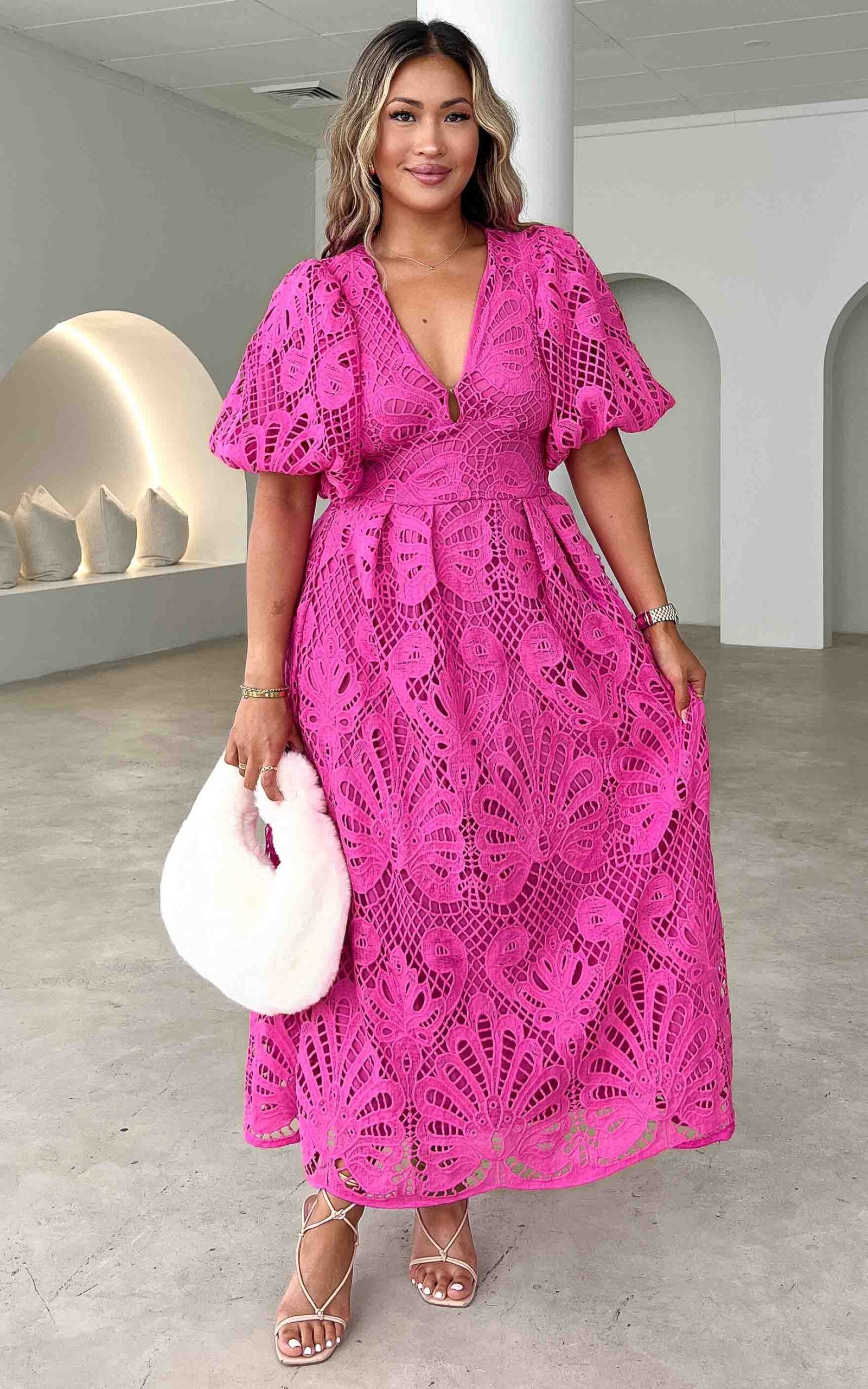 QUEENWAY | Hazelle Lace Maxi Dress - Hot Pink