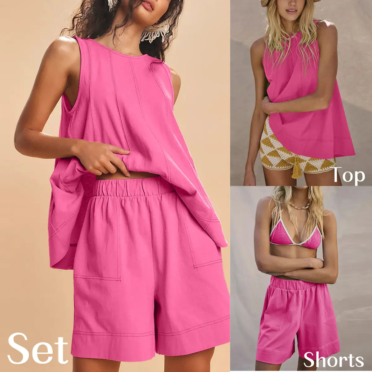 🔥ONLY 50 LEFT🔥Women's Cotton Two Piece Outfit - A-Line Tank & High-Waist Shorts