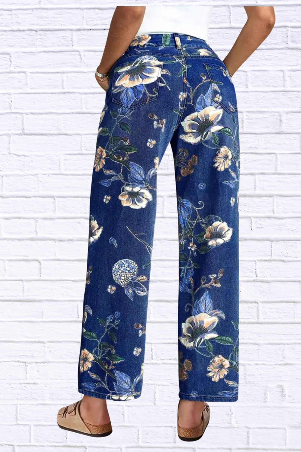 2026 Floral Print Wide Leg Jeans for Women | High Rise Boutique Denim Pants