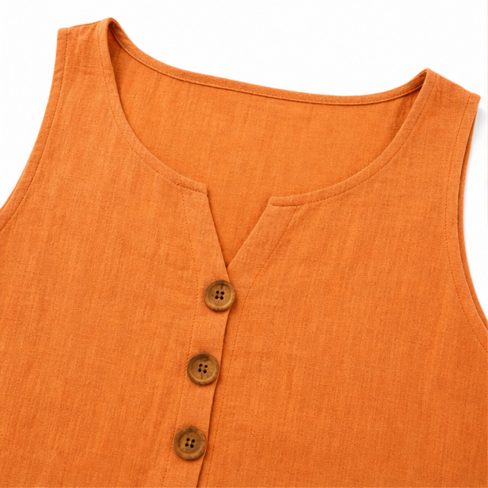 Linen-Look 2 Piece Set, Sleeveless Button Top and Relaxed Shorts, Summer Matching Set for Women
