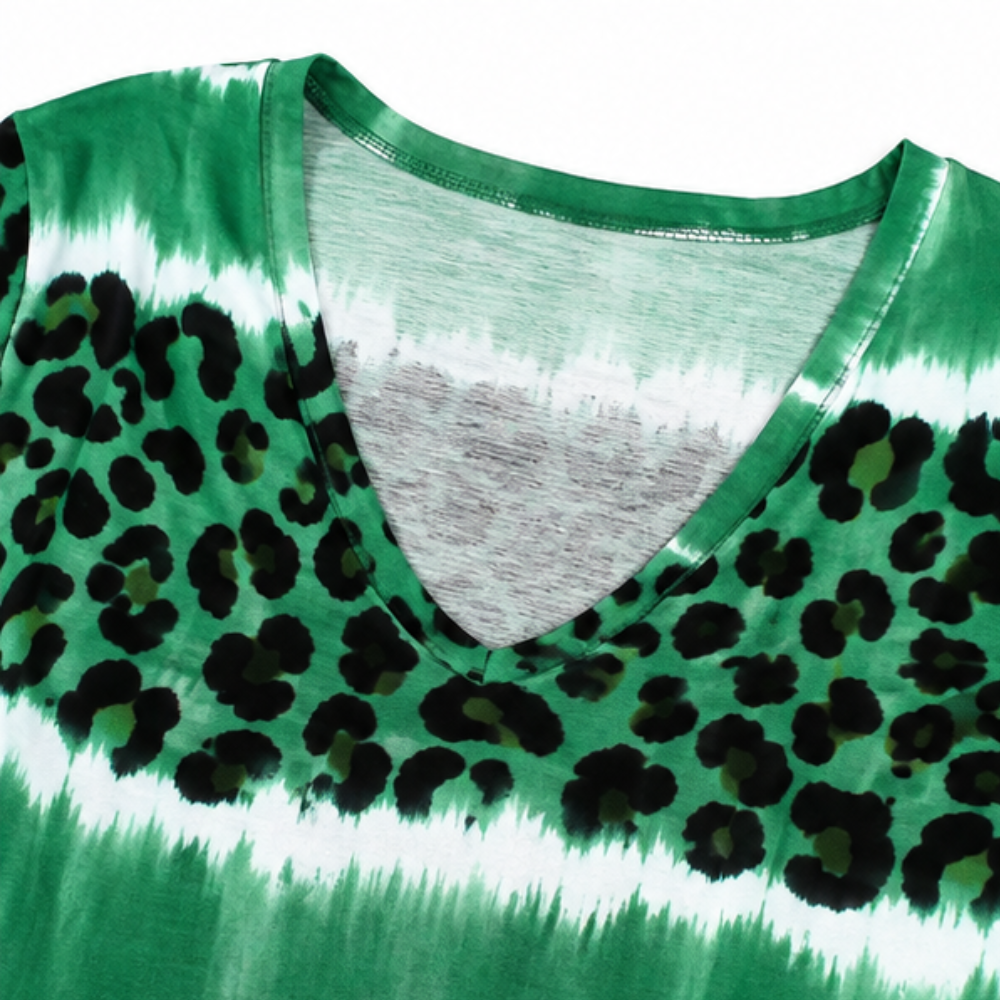 Tie-Dye Leopard Print V-Neck Knit Dress