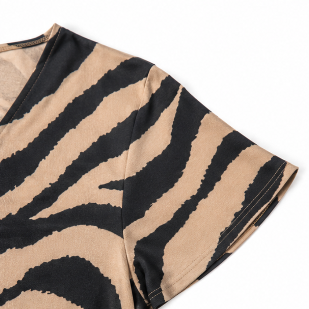 Zebra Print Tie-Front Blouse