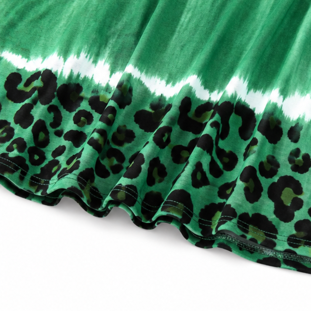 Tie-Dye Leopard Print V-Neck Knit Dress