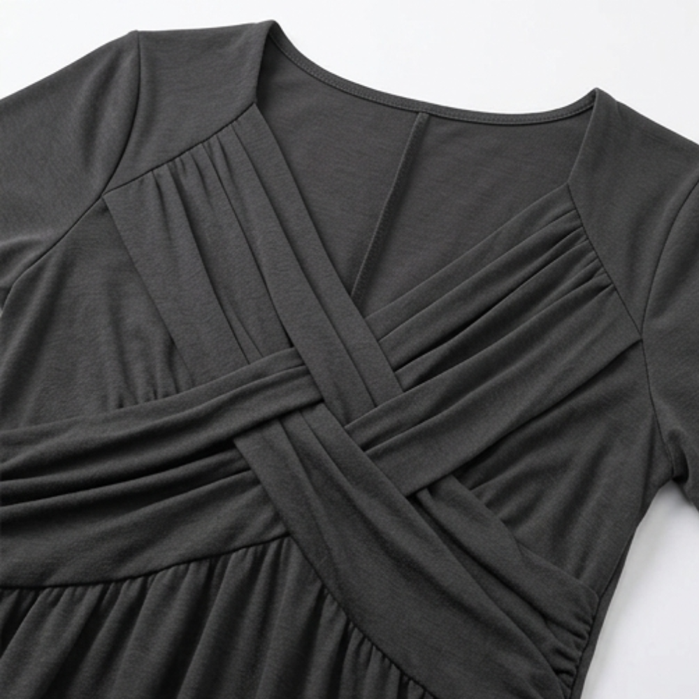 Crossover V-Neck Midi Dress with Pockets
