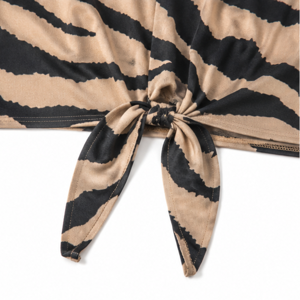 Zebra Print Tie-Front Blouse