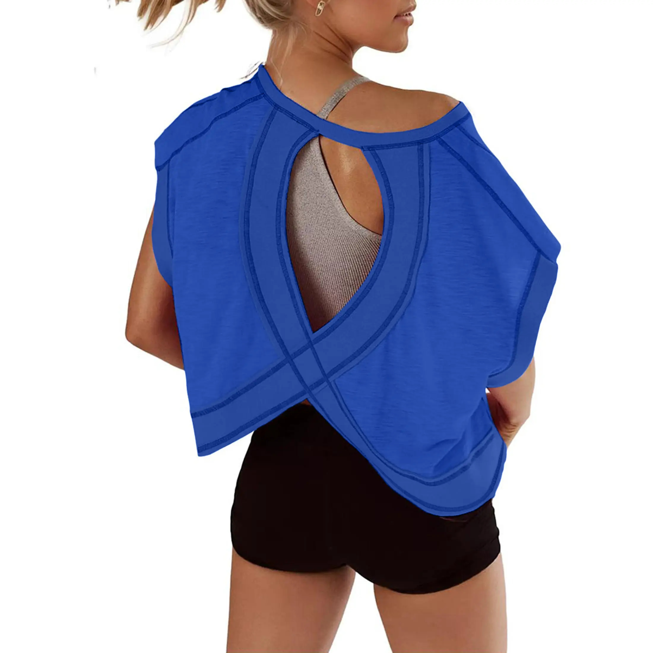 🔥ONLY 50 LEFT🔥Women's Fashionable Loose-Fit Open-Back Short-Sleeve Top in Stretch Polyester (2026)