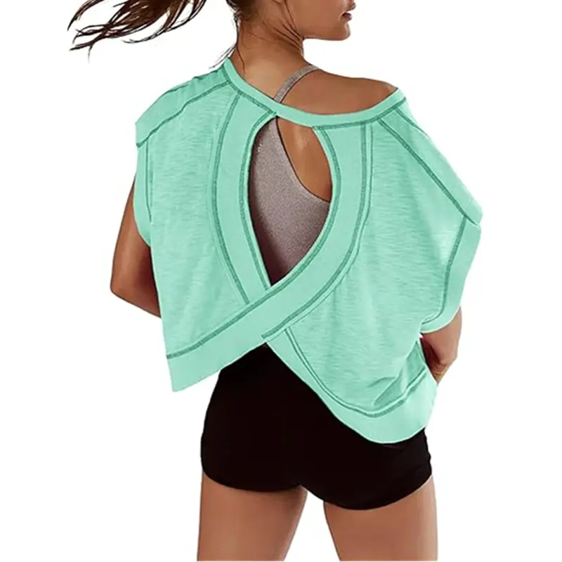 🔥ONLY 50 LEFT🔥Women's Fashionable Loose-Fit Open-Back Short-Sleeve Top in Stretch Polyester (2026)