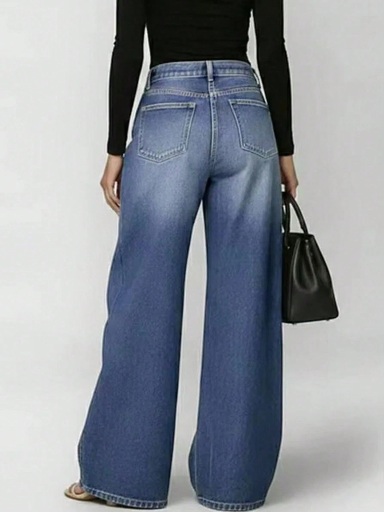 Women's New High-Waisted Button-Up Geometric Cutout Pocket Loose Fit Cotton Jeans (2026)