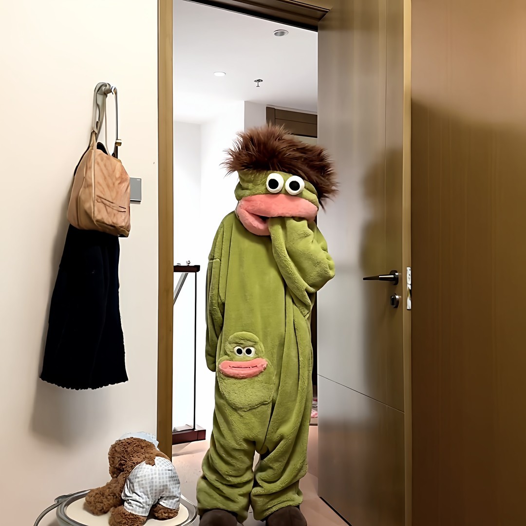 QUEENWAY | Funny Big Mouth Monster Hooded Onesie Pajamas with Large Comb - Oversized Plush Fleece Loungewear Nightwear for Sleeping, Parties