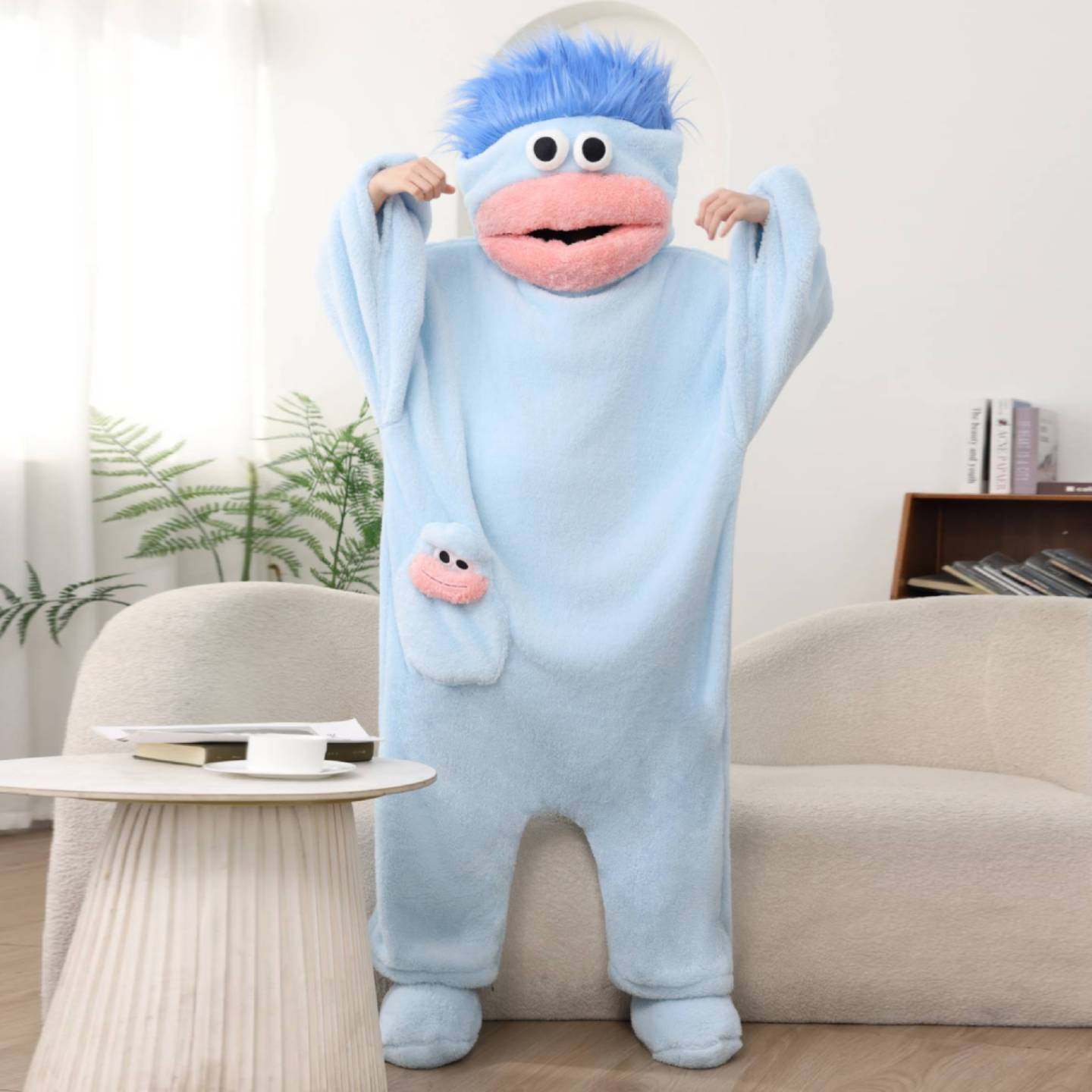 QUEENWAY | Funny Big Mouth Monster Hooded Onesie Pajamas with Large Comb - Oversized Plush Fleece Loungewear Nightwear for Sleeping, Parties