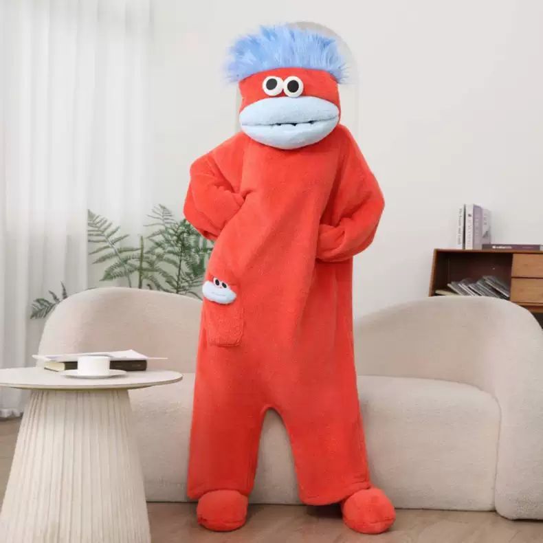 QUEENWAY | Funny Big Mouth Monster Hooded Onesie Pajamas with Large Comb - Oversized Plush Fleece Loungewear Nightwear for Sleeping, Parties
